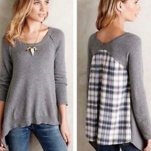Anthropologie Moth Grey Sweater w/ Plaid Back